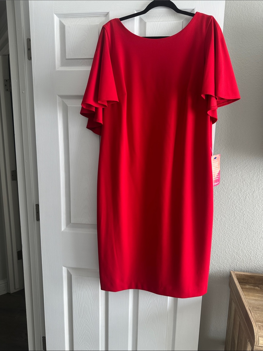 Calvin Klein Red Flutter Sleeve Midi Dress